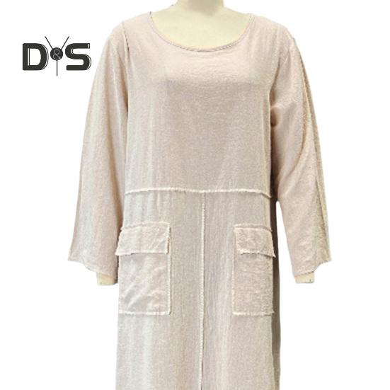 Женское платье с длинными рукавами, свободное однотонное длинное платье с карманами, ретро-стиль, платье трапециевидной формы с круглым вырезом для офиса, повседневной жизни, пляжной вечеринки