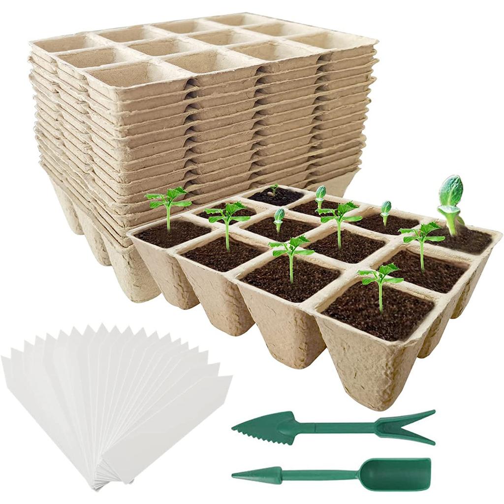 10/50pcs Seed Starter Tray Plants Growing Tray Degradable Seedling Germination Starter Tray for Flower Vegetable Garden Supplies
