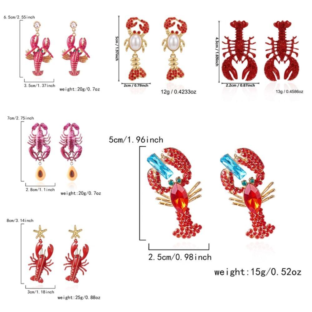Ocean Series Lobster Earrings Enameled Metal Ear Jewelry Cute Animal Earrings for Girls Ladies