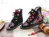 Vintage Flower Embroidered Women Canvas Boots Hidden Wedge Heel Ladies Platforms Shoes Comfort Booties Retro Boats De Mujer