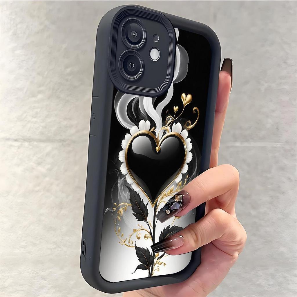 Black Spade Heart Groove Sandstone Case for iPhone 15/16/17