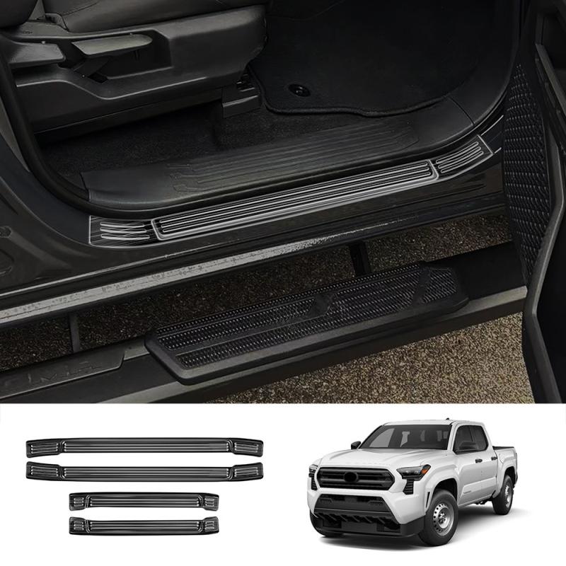 For TOYOTA TACOMA 2024 2025 steel inner outer Door Welcome Pedal Threshold Bar Cover Trim Strips Door Sill Pad Car Accessories