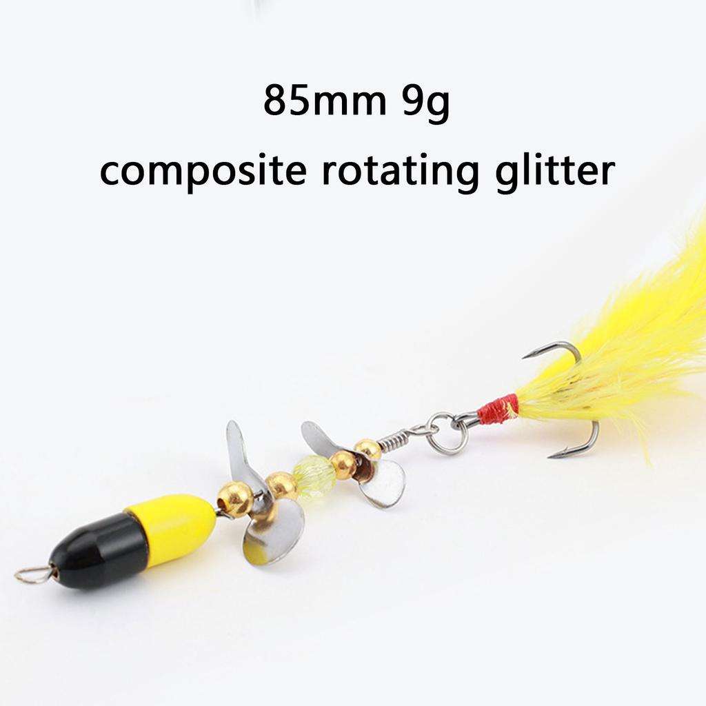 Fishing Bait Rotating Spinner Sequins Fishing Lure 9g Dual Propeller Wobbler Artificial Bait with Feather & Treble Hook
