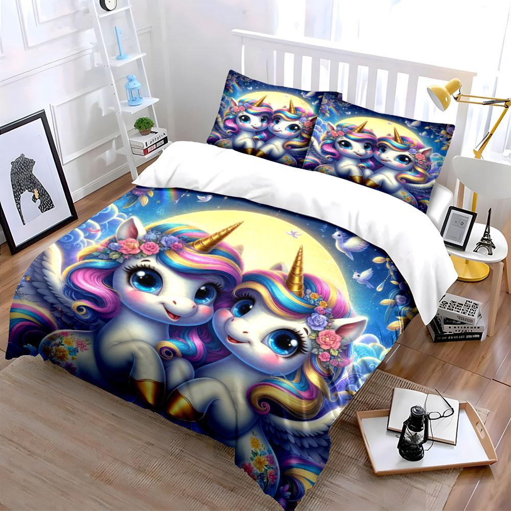 Rainbow Unicorn Bedding Set Bedding Duvet Cover Set Duvet Cover Pillowcases (1 * Duvet Cover 2 * Pillowcases, without duvet insert)