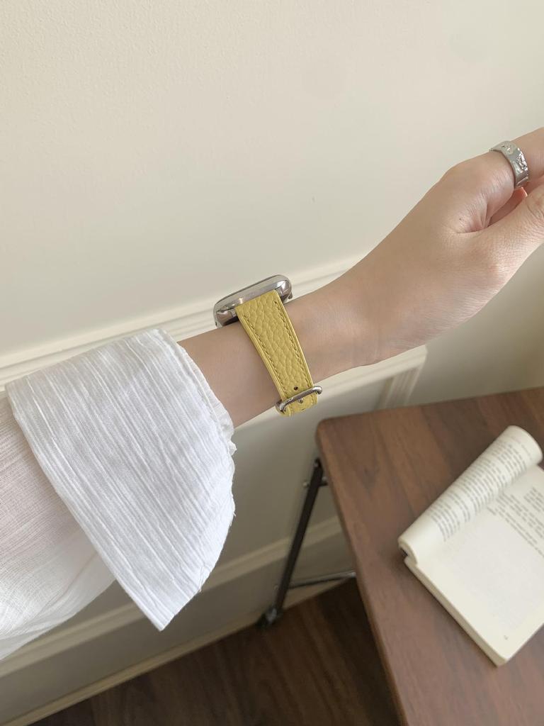 Совместимый ремешок из телячьей кожи с текстурой личи для Apple Watch S10/iWatch 98765SE и Huawei GT5/GT4 - Женский стиль