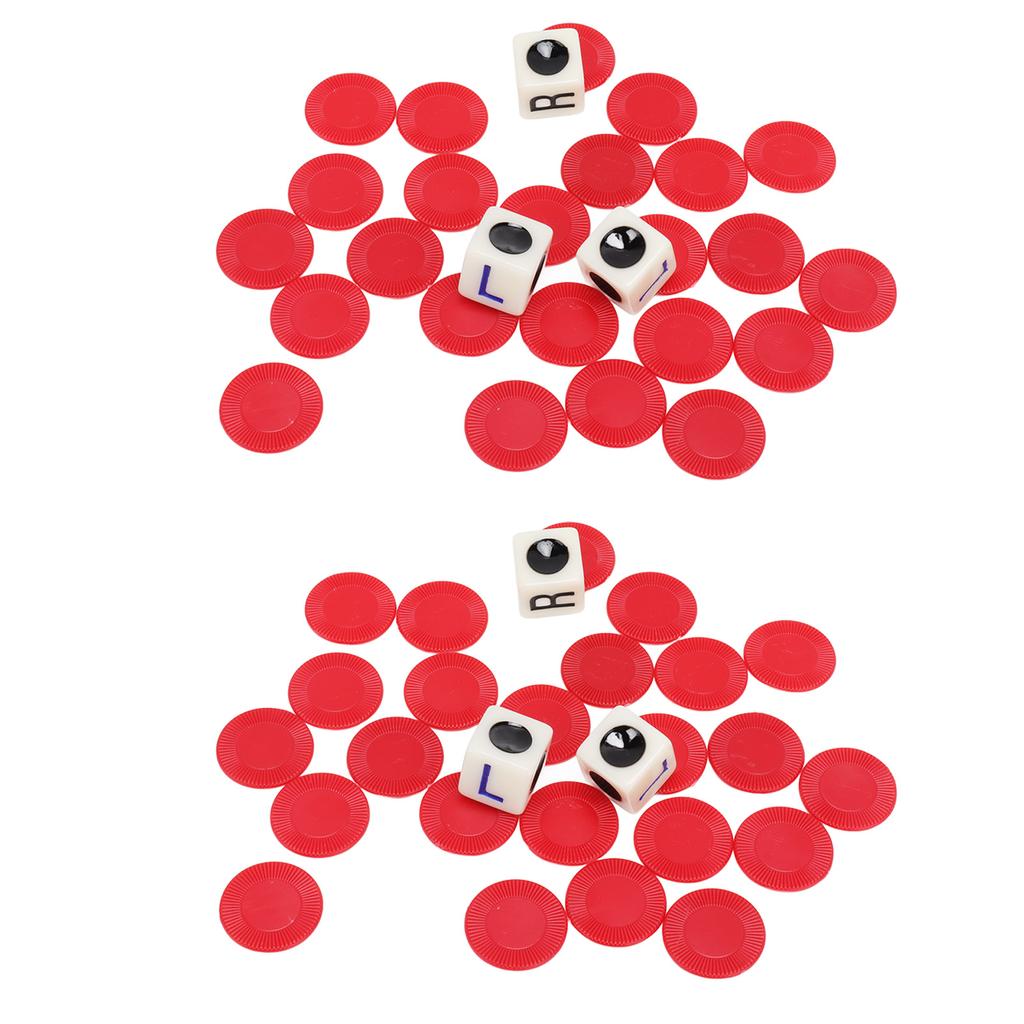 2 набора Левый Правый Центр Игра в кости 16 мм с 3 кубиками 24 фишки для семейных вечеров, встреч с друзьями, игр, вечеринок, красный