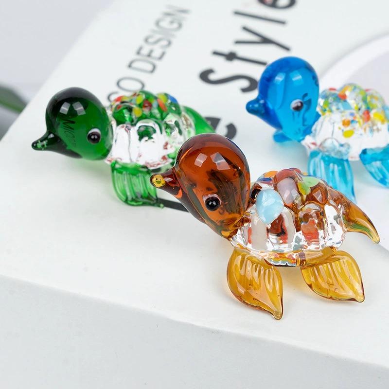 Cute Glass Turtle Miniature Figurine Japan Style Cartoon Sea Animal Ornaments Aquarium Fish Tank Kawaii Decor Accessories