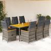 VidaXL 9 Pcs Garden Bistro Set Grey Cushions Poly Rattan, Garden Bistro Set, Balcony Set, 3276972