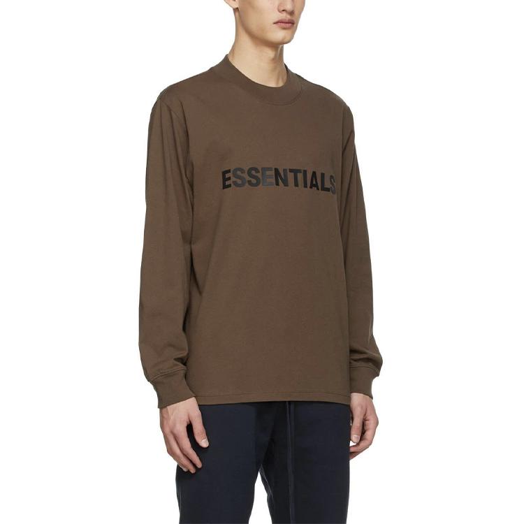 Fear of God Essentials Футболка с длинным рукавом и круглым вырезом с пониженной линией плеча, унисекс, коричневая, FOG-FW20-165