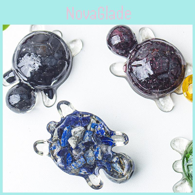 Resin Art Turtle Figurine With Natural Water Crystal Stones For Desk And Room Decor