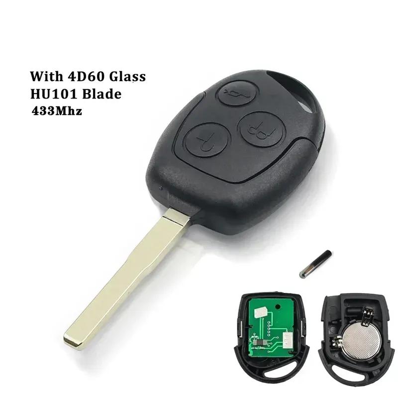 KEYYOU С нарезкой Лепесток Автомобильного Ключа Зажигания Для Ford Focus Fiesta Mondeo Fusion Transit KA 2001 2002-2008 433 МГц Чип 4D60 4D63