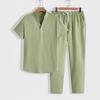2024 Summer Men's Casual Sports Suit - Short Sleeve & Long Pants, Solid Color