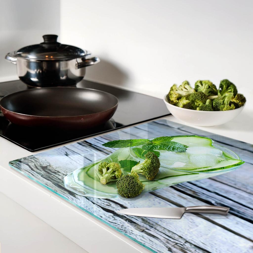 Durable and Stylish Glass Kitchen Board with Water Cucumber Pattern 80x52 cm