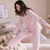 High Quality Large Size Women Cotton Pajamas Button Down Tops and Trousers Set Sleepwear Homewear Printing Nightwear Loungewear