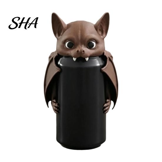 Creative Office Desk Accessory 3D Printed Bat Can Holder, Funny Cartoon Vampire Cat Stand Home Bar Table Decor for Standard Soda Cans, Halloween