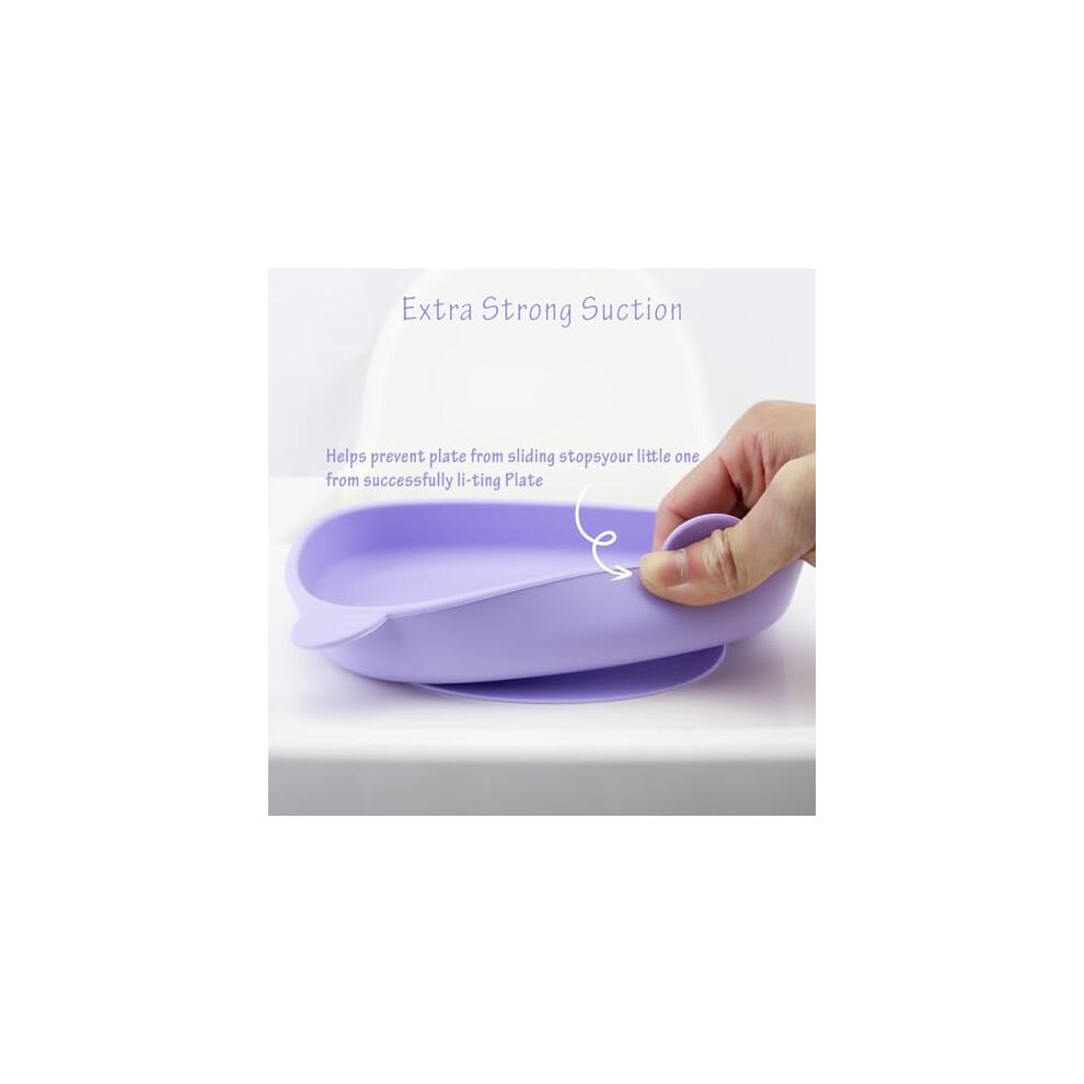 Qshare Suction Baby Plate and Bowl Set with Fork Spoon,Non Slip Toddler Divided Placemat,BPA Free Silicone Feeding Set for Babies Toddlers Kids