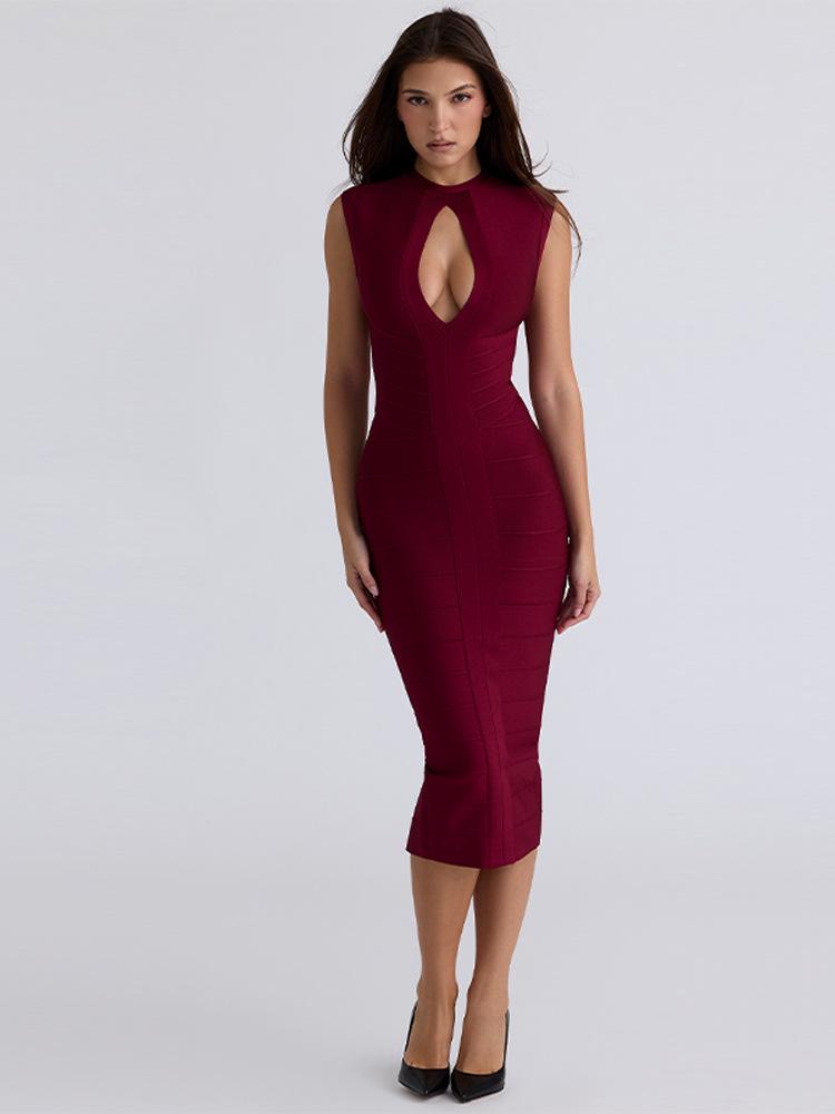European & American Women's 2026 Autumn/Winter Sexy Midi Bodycon Dress with Back Zipper