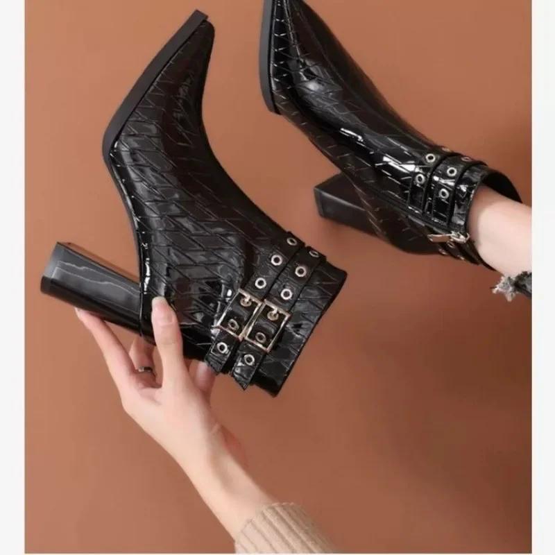 Модные женские модные ботинки 2024 Весна/Осень/Зима Новая корейская мода Острый носок Высокий каблук Толстый каблук Короткие ботинки