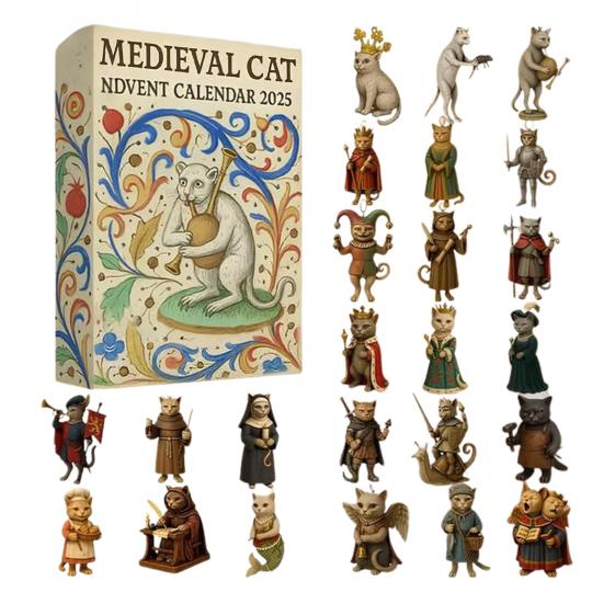 Medieval Cat Advent Calendar 2025 24 Day Christmas Countdown with 24 Collectible Medieval Cat Acrylic Ornaments for Cat Lovers Art Fans