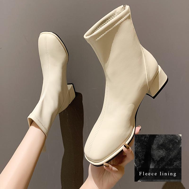 Большие размеры, квадратные ботильоны женские, новые, французские, мягкие, кожаные, квадратные, с белыми узкими ботинками, ботинки Martin