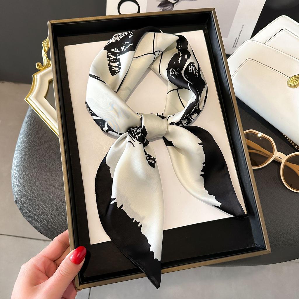 Spring And Summer Satin Long Scarf For Women Sunscreen Shawl Fashionable Beauty Scene Satin Long Scarf Versatile Travel Scarf