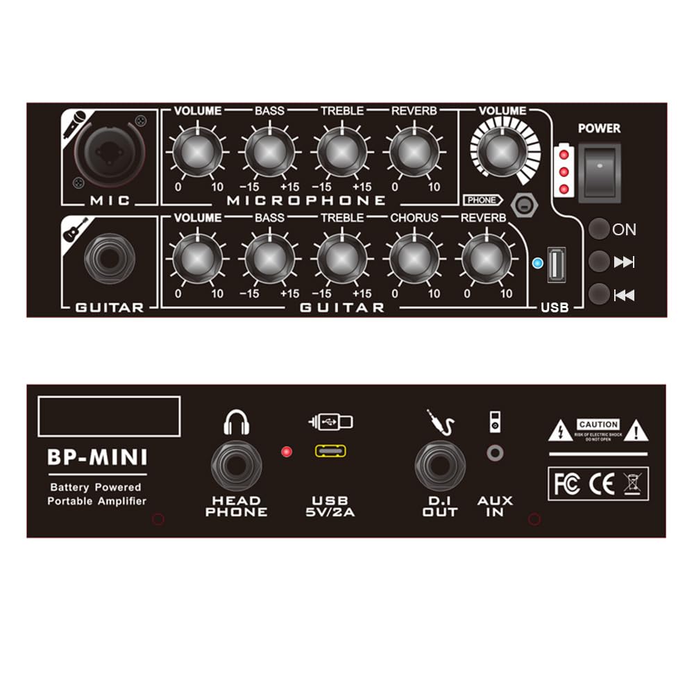 Coolmusic BP MINI Акустическая гитара Перезаряжаемый портативный усилитель с BT-динамиком и микрофоном, эффекты Treble и Chorus, вход 30 Вт, громкость,