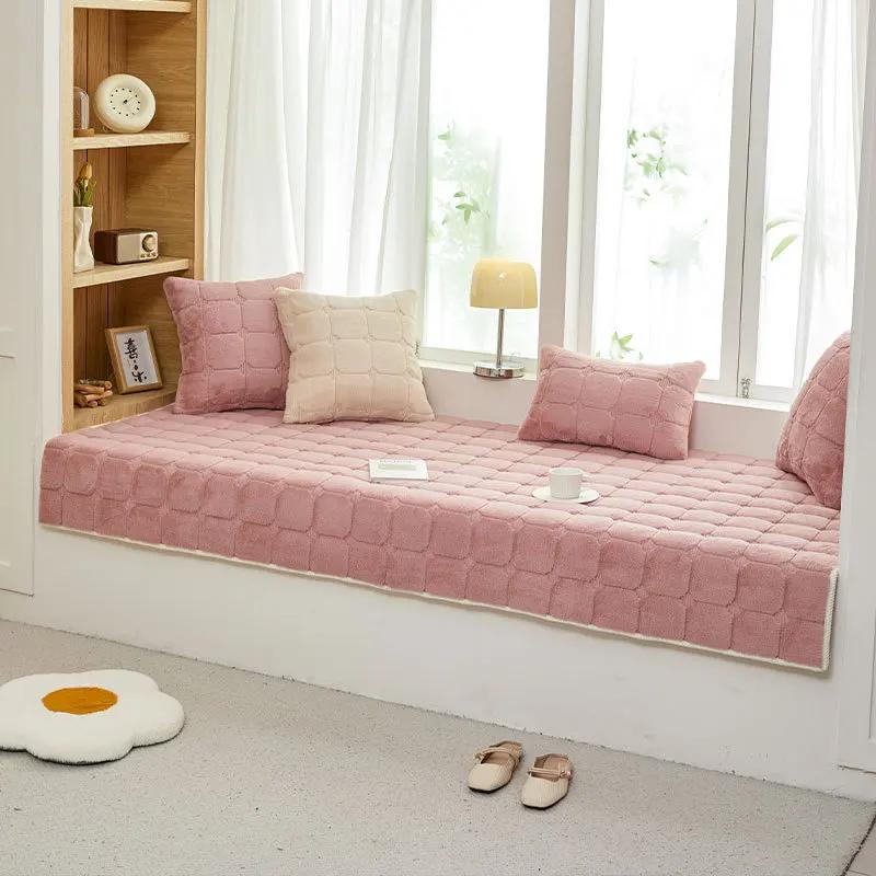 Модная простая подушка на подоконник из бархата из кроличьего меха 2025 Новая Всесезонная Универсальная Толстая Противоскользящая для Балконов Татами Подушки