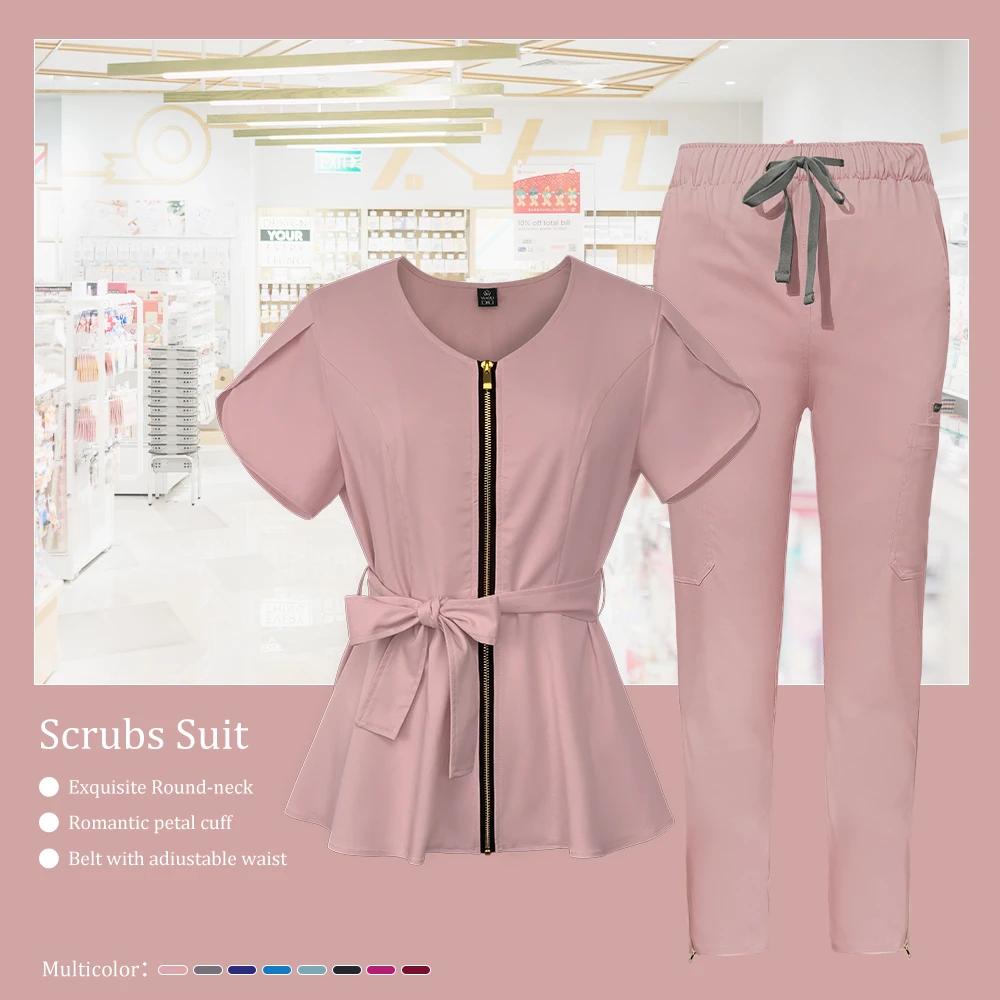 Набор для косметолога Униформа для ветеринарной клиники Медицинская униформа Комплект медсестры с коротким рукавом Медицинская женская униформа Костюм для операционной Комбинезон