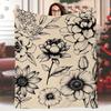 1 шт. Винтажное Цветочное Одеяло 60x80 Дюймов - Ручная Рисовка Черно-Белых Цветов на Бежевом, Мягкая Прочная Ткань с Высоким Количеством Нитей