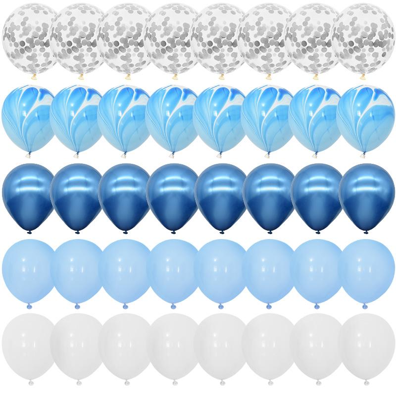 40Pcs Blue Balloons Set Agate Marble Metallic Confetti Balloon for Kids Birthday Party Baby Shower Graduation Decoration Wedding