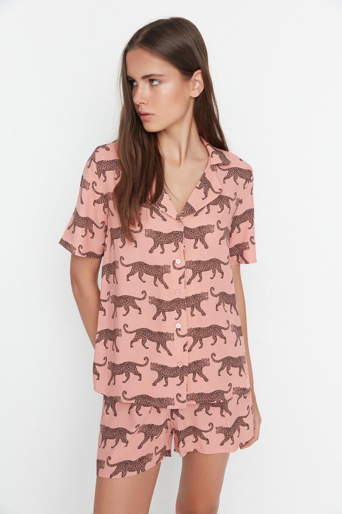 Women's Style Homewear Sleepwear White Multicolored 100% Cotton Fun Patterned Knitted Pajama Set