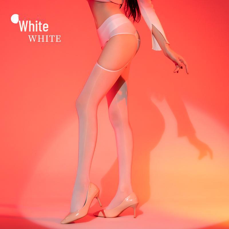 Aurora Shiny Black Silk Garter Stockings with Red Edge - Seamless, Sexy & Removable