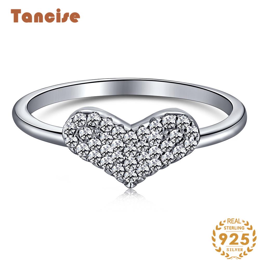 Tancise Women Classic 925 Sterling Silver Zircon Ring Ladies Jewelry Wedding Promise Party Gift