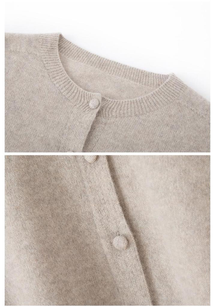 Lekasha Women's 100% Pure Cashmere Round Neck Seamless Knit Cardigan