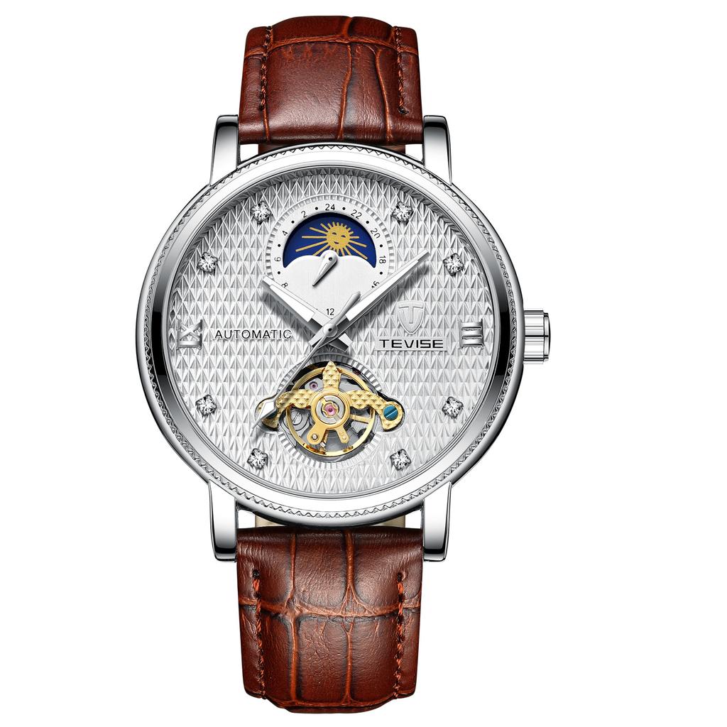 TEVISE Механические часы Автоматические кожаные светящиеся механические часы для мужчин