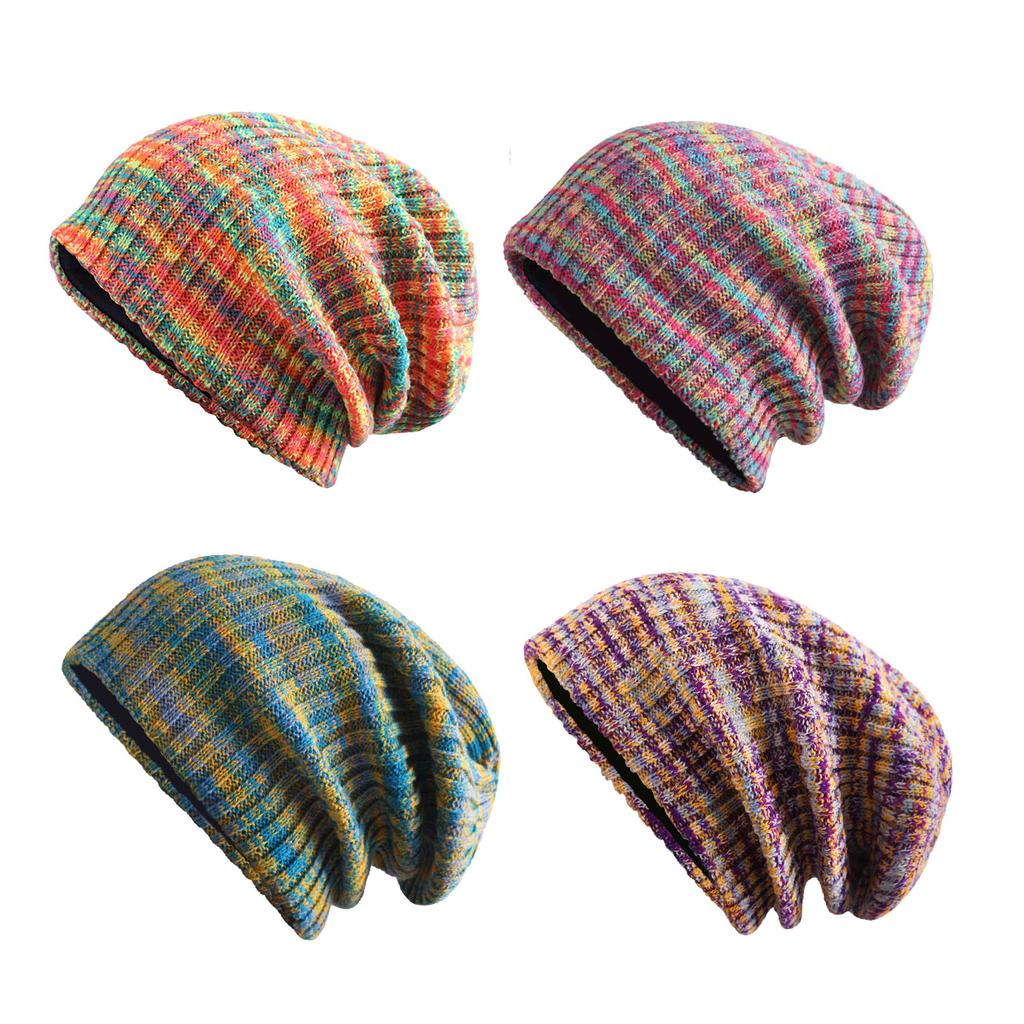 1pc Colorful Fleece Knitted Beanie Hat Double-layer Lining Skull Cap Winter Warm Couple Pile Pullover Cap Parent-child Bonnets