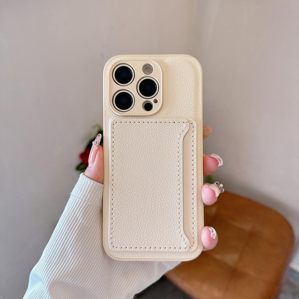 Чехол-кошелек из однотонной кожи личи для iPhone 16 15 14 13 12 Mini 11 Pro X XS XR Max 8 7 Plus с отделением для карт и защитным чехлом
