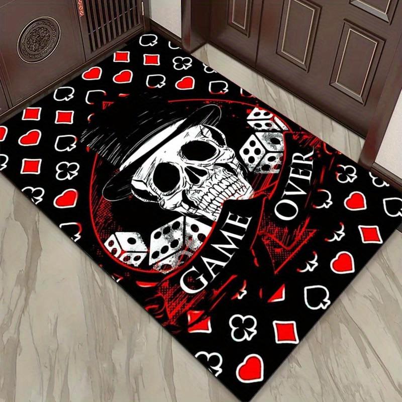 Коврик для игры в покер с изображением черепа для игровой комнаты, темный дизайн, напольный коврик, противоскользящий ковер, можно стирать в машине