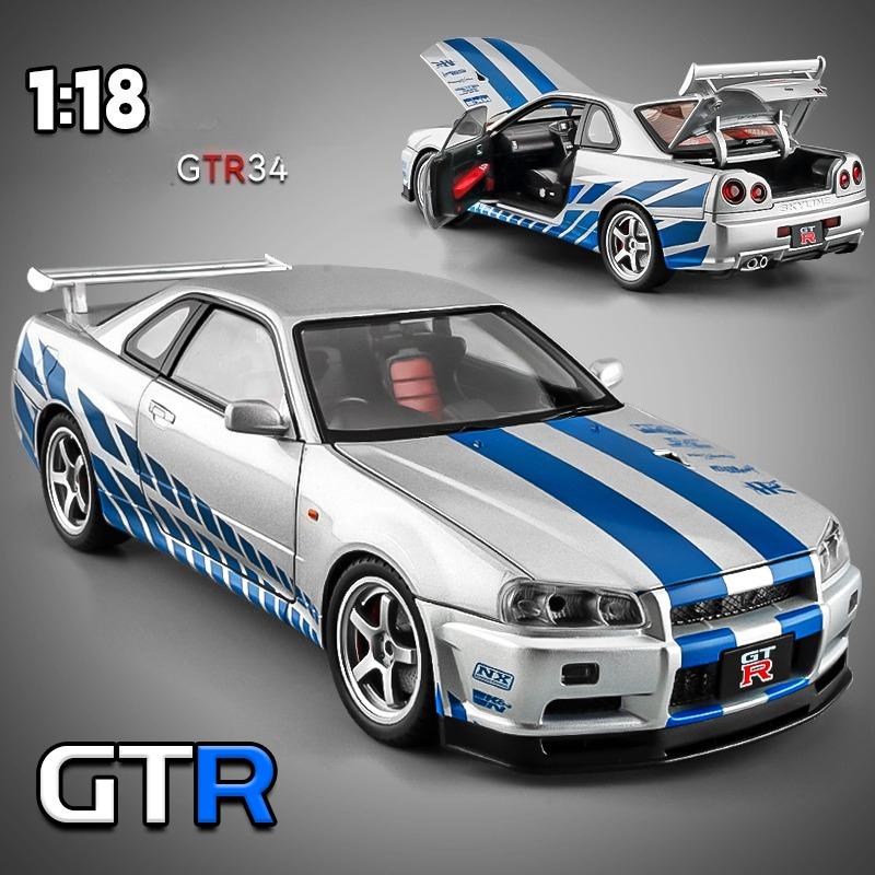 Big Size 1/18 Scale Nissan GT-R R34 Skyline Alloy Car Model Diecast Toy Car for Boys JDM Racing Car Toy Gift Collectible Hobby