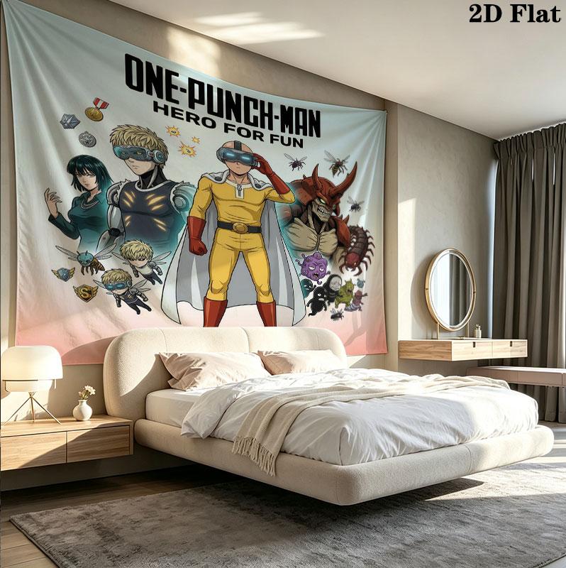 Onepunch Man Wall Tapestry Aesthetic Wall Hanging Printed Fabric Blanket Decorative Tapestries For Bedroom Living Room Home Decor