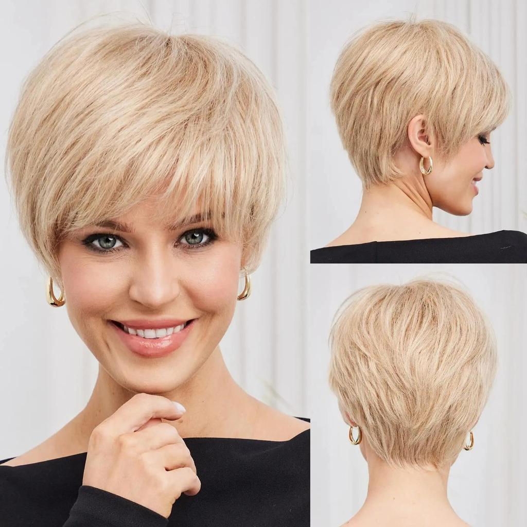 HAIRCUBE Bob Pixie Cut Шоколадно-коричневые прямые многослойные парики из человеческих волос Remy с челкой Короткие натуральные бесклеевые парики из человеческих волос для женщин