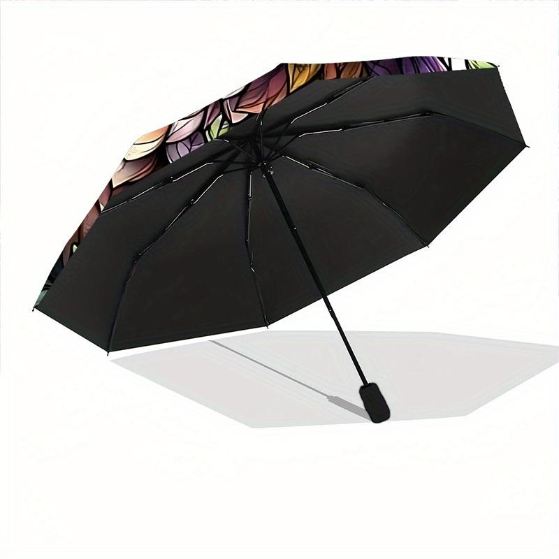 1pc Stained Glass Ow Automatic Folding Umbrella, Portable & Foldable Design with 8 Ribs, Casual Outdoor Accessory Halloween and Christmas gi