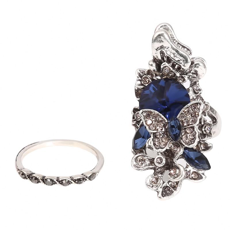 2 шт./компл. Винтажное женское кольцо с большим драгоценным камнем и кристаллом, модное роскошное изящное кольцо в виде бабочки, складывающееся в стек, ювелирные изделия