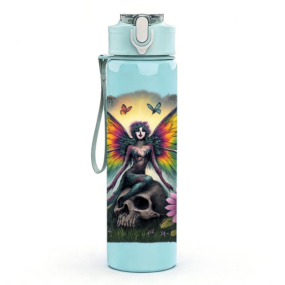 1PC Winged Butterfly Lady Art 750ml Color Plastic Sports Water Bottle Leakproof Flip Straw Lid For Sports Office Home Use