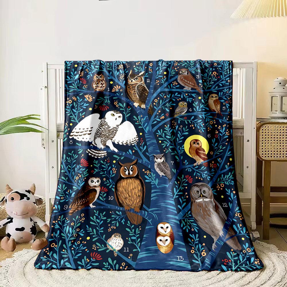 Owl Tree Pattern Blanket bedroom Blanket for Livingroom Couch lunch break Soft throw for Friend's festival Gift