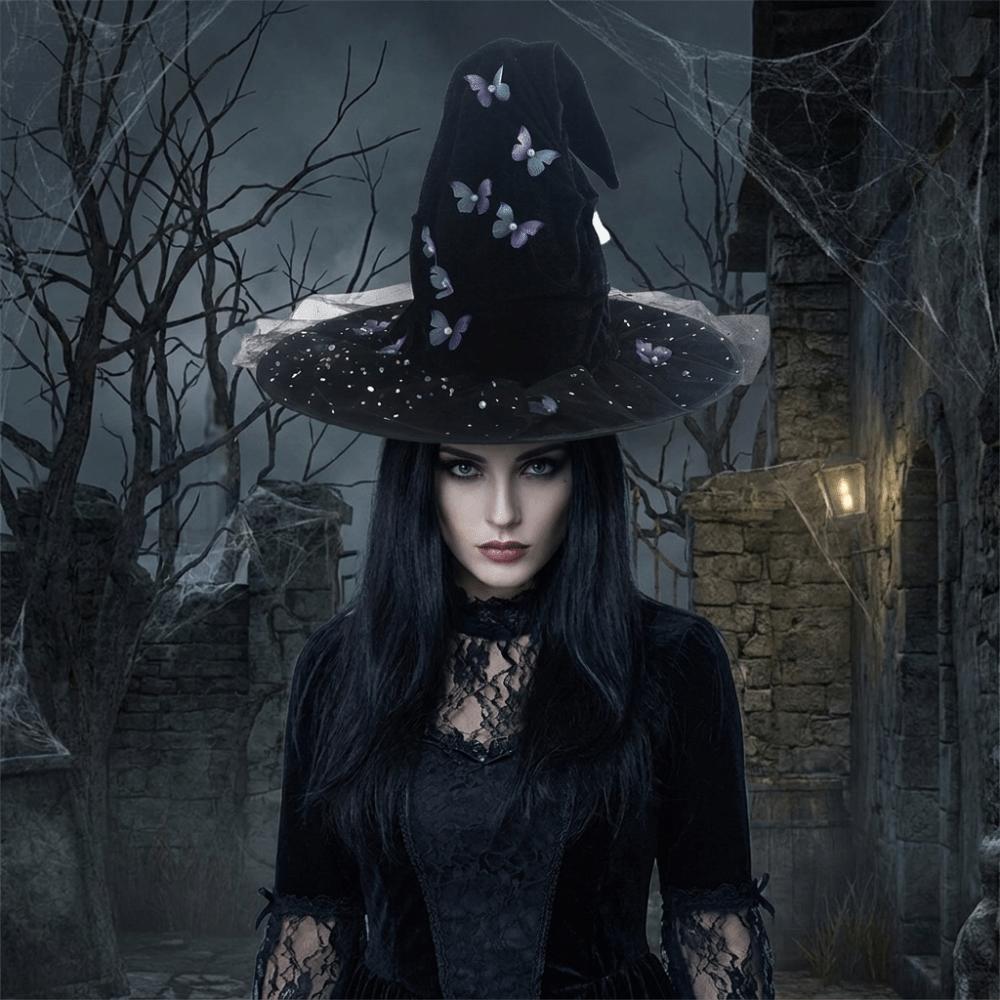 Black Halloween Witch Hat Velvet Halloween Black Cap Butterfly Wizard Cap Halloween Party