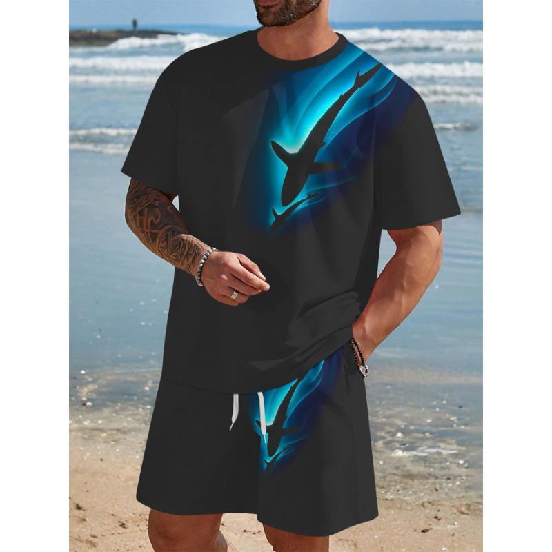 Cool Lion Pattern Series 3D Printed Men's Short Sleeve Set Novelty T-shirt