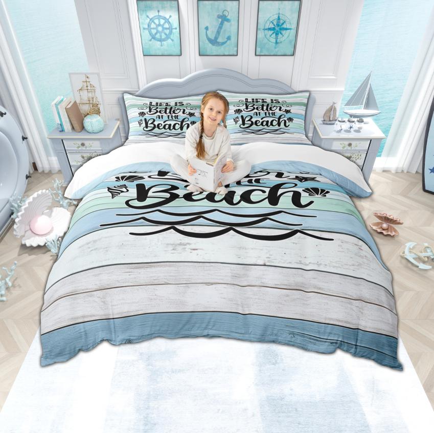 Homewish Life Is Better At The Beach Duvet Cover Set 2pcs/3pcs, Rustic Old Barn Door Bedding Set, Farmhousee Lodge Cabin Bed Set