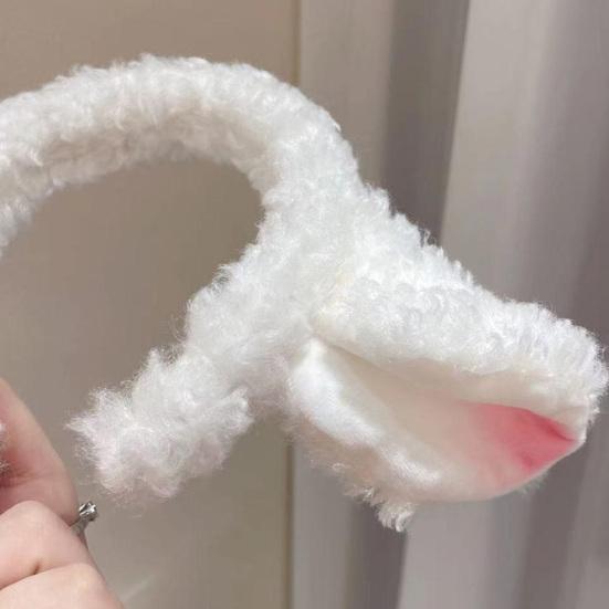 Обруч для волос с дизайном овечьих ушей, плюшевая повязка на голову с бантом и колокольчиком, белая повязка для волос, аксессуары для мытья волос