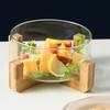 1pc Glass Kitchen Creative Salad Mixing Bowl Noodle Bowl Food Serving Bowl With Wooden Base|Bowls